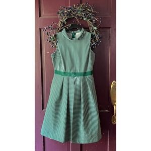 NY&Co Eva Mendes Freya Green Stripe Dress Size Medium with Overskirt and Pockets